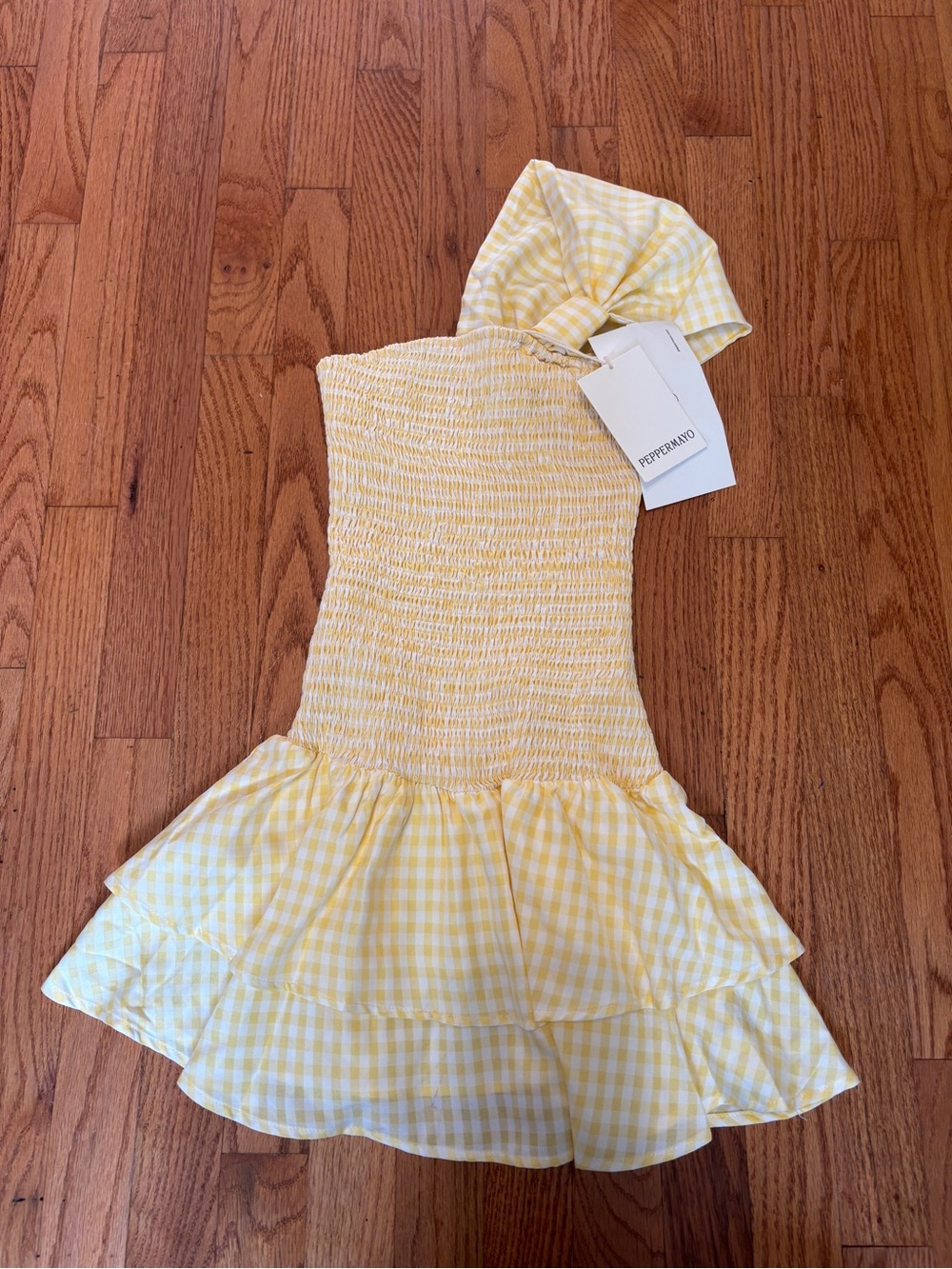 Peppermayo Yellow Gingham Smocked Ruffle Dress with Headband